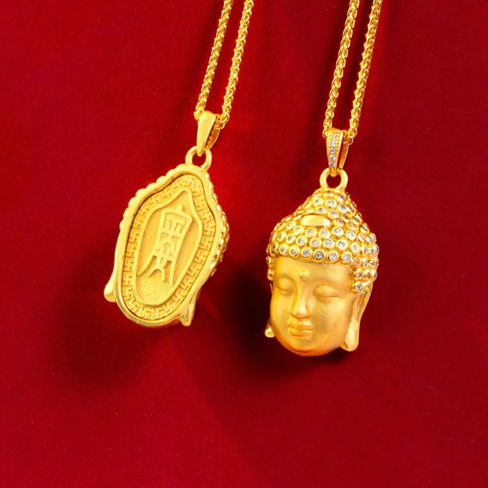 Point drill Buddha pendant retro style peace Buddha head pendant men and women Buddha card 9999gold