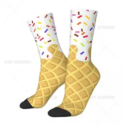 Happy Men's Socks Vanilla Waffle Cone Retro Ice Cream Pattern Hip Hop Casual Pattern Crew Crazy Sock Gift Printed