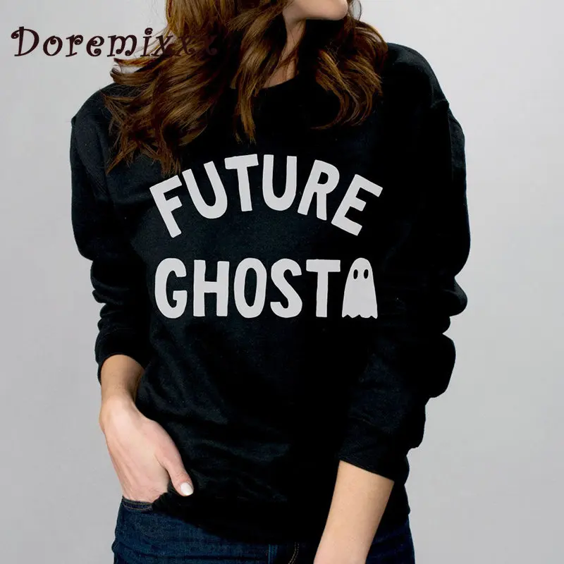 Future Ghost Black Crewneck Sweatshirt Trendy College Halloween Party Graphic Sweatshirts Women Clothing Streetwear Femme Gift