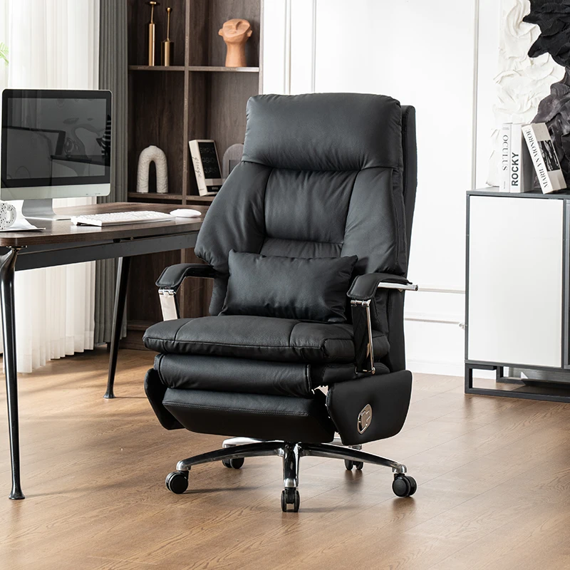 Electric Adjustable and Ergonomic Features Featuring Automatic Footrest Genuine Leather Executive Office Chair