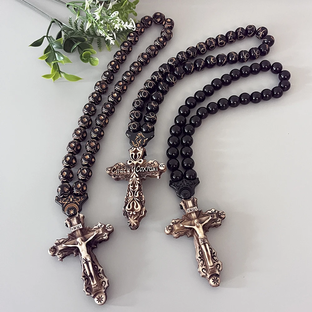 GS74 New Cross Resin Paintings Fine Beads Decoration Religious Belief 3D Stereo Three-Dimensional Car Pendants Necklace Ornament