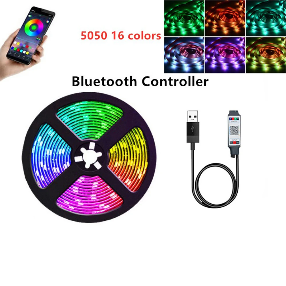RGB LED Strip Lights USB Tape 5050 2835 0.5m- 5m Bluetooth Flexible 5V LED Strip Diode Ribbon TV Backlight With Remote Control