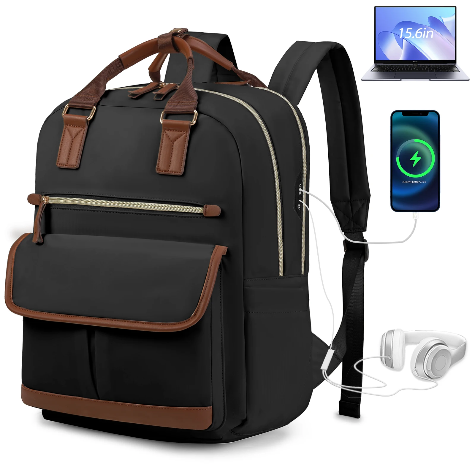 Mochila para ordenador portátil SDYSM para mujeres y hombres Mochila para computadora de negocios de 15,6 pulgadas Mochila informal de gran capacidad para viajes