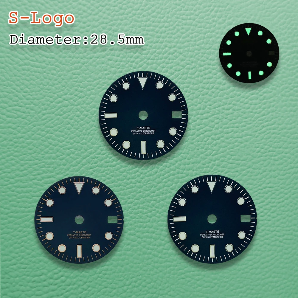 28.5mm S logo NH35 dial black dial green illuminated dial suitable for NH35/NH36 movement clock tool accessories