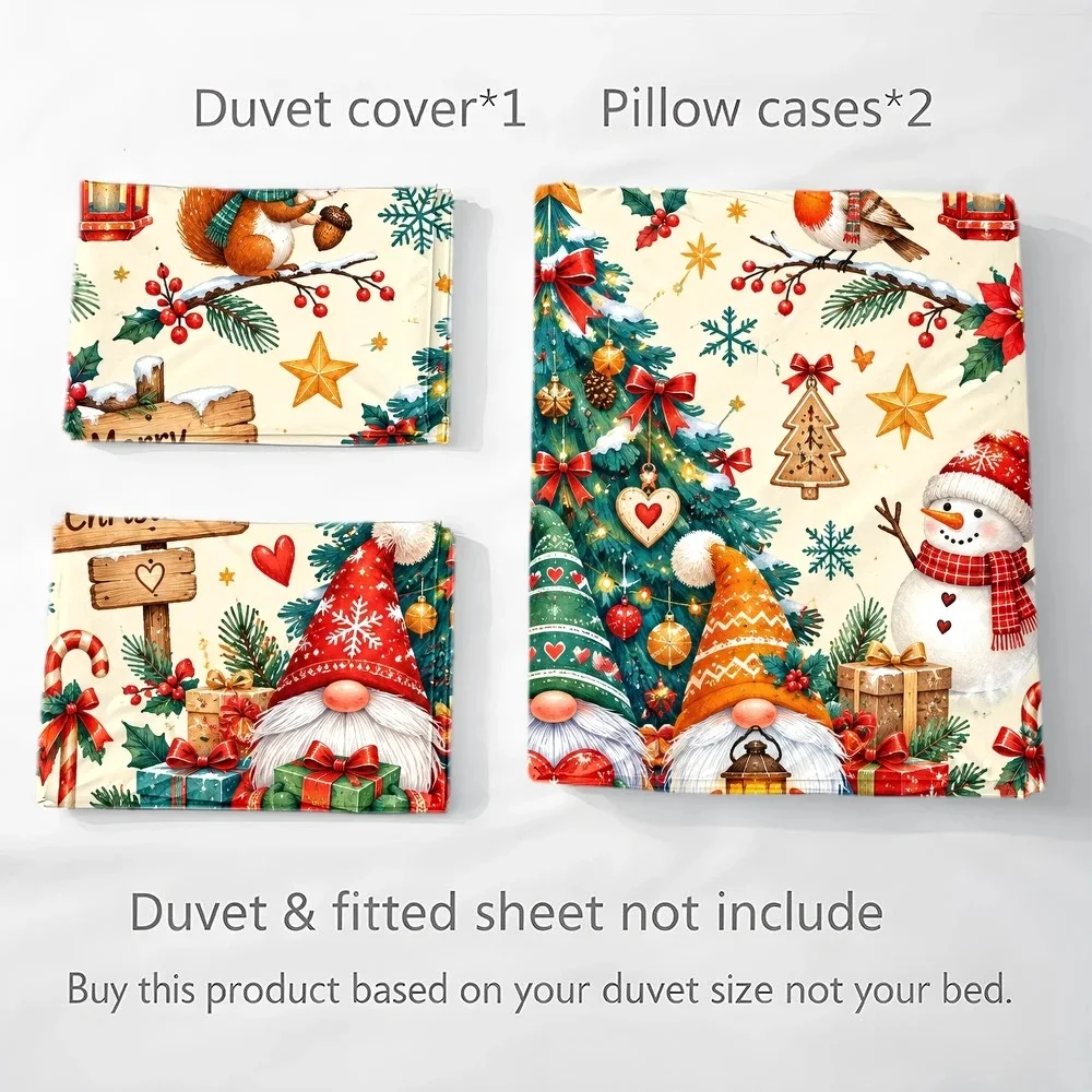 Christmas Duvet Cover Set 3 Piece Cute Christmas Gnome Pattern Ultra Soft Brushed Bedding for Bedroom Hotel Dormitory
