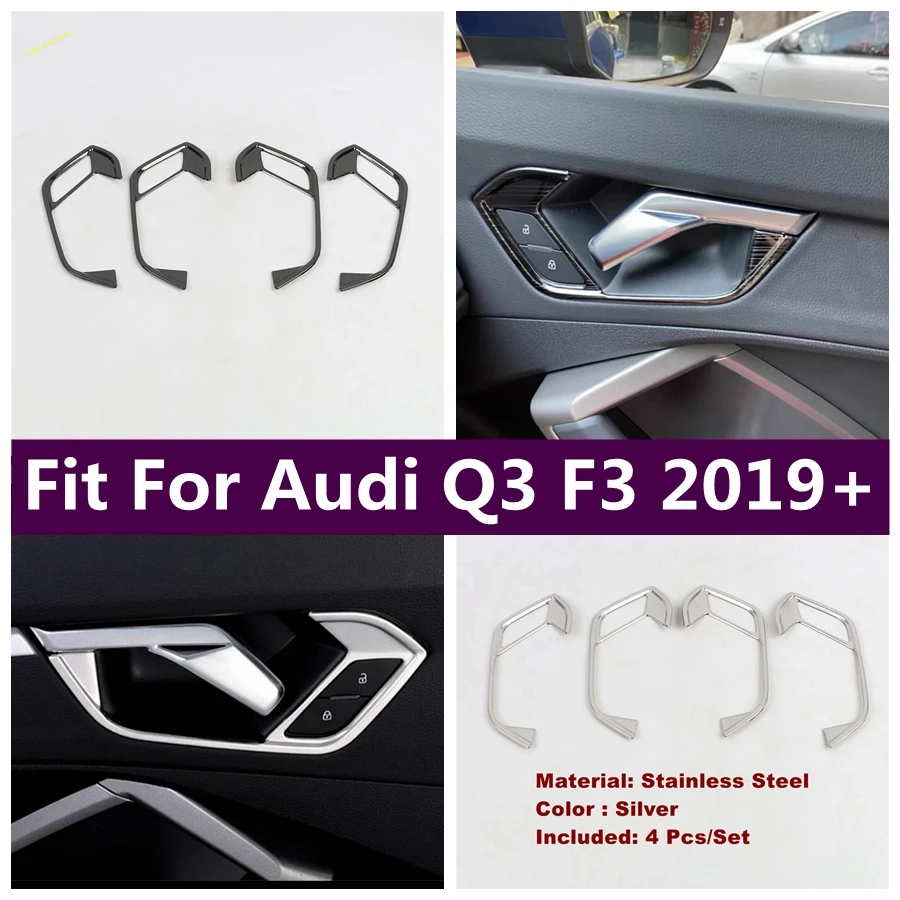 Stainless Steel Inner Door Handle Clasing Bowl Frame Cover Trim Decoration Sticker For Audi Q3 F3 2019 - 2024 Car Accessories