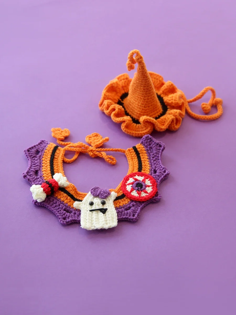 Halloween Pet Bib Dog Scarf Cat Hat Handmade Knitted Collar Saliva Towel Pumpkin Clothing Accessories