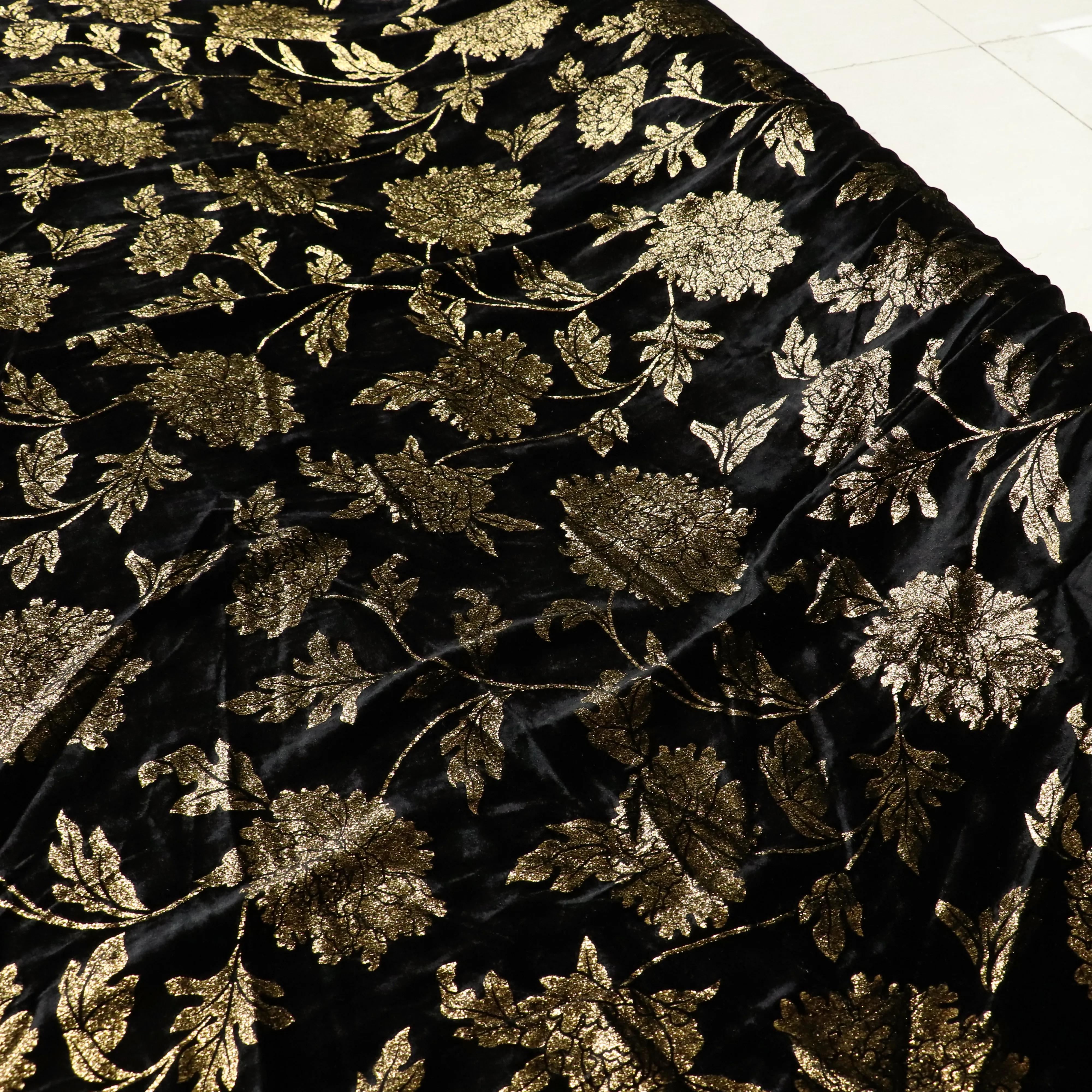 Foil Velvet Designer Fabric with Luminous Woven Surface for Nightwear Construction and Distinctive Seasonal Outfits