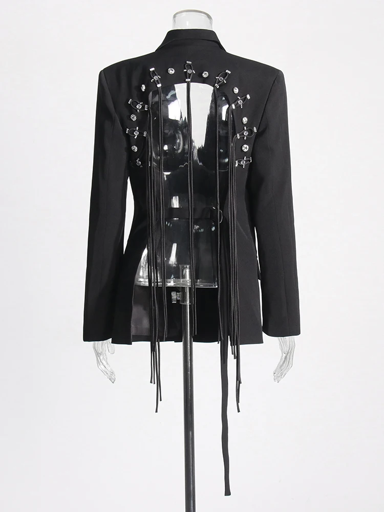 TWOTWINSTYLE blazers de diamantes de patchwork para mulheres, gola entalhada, manga comprida, sem encosto, botão de emendado, novo