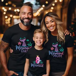 Ages 1-9 Years Girls Mermaid Birthday Family Party Tees, Matching T-Shirts for Mom, Dad & Kids, Custom Mermaid Graphic Tops