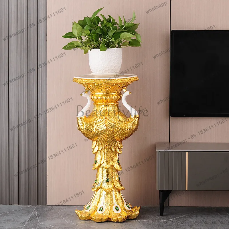European light luxury flower stand floor-to-ceiling living room TV cabinet next to ornament rack