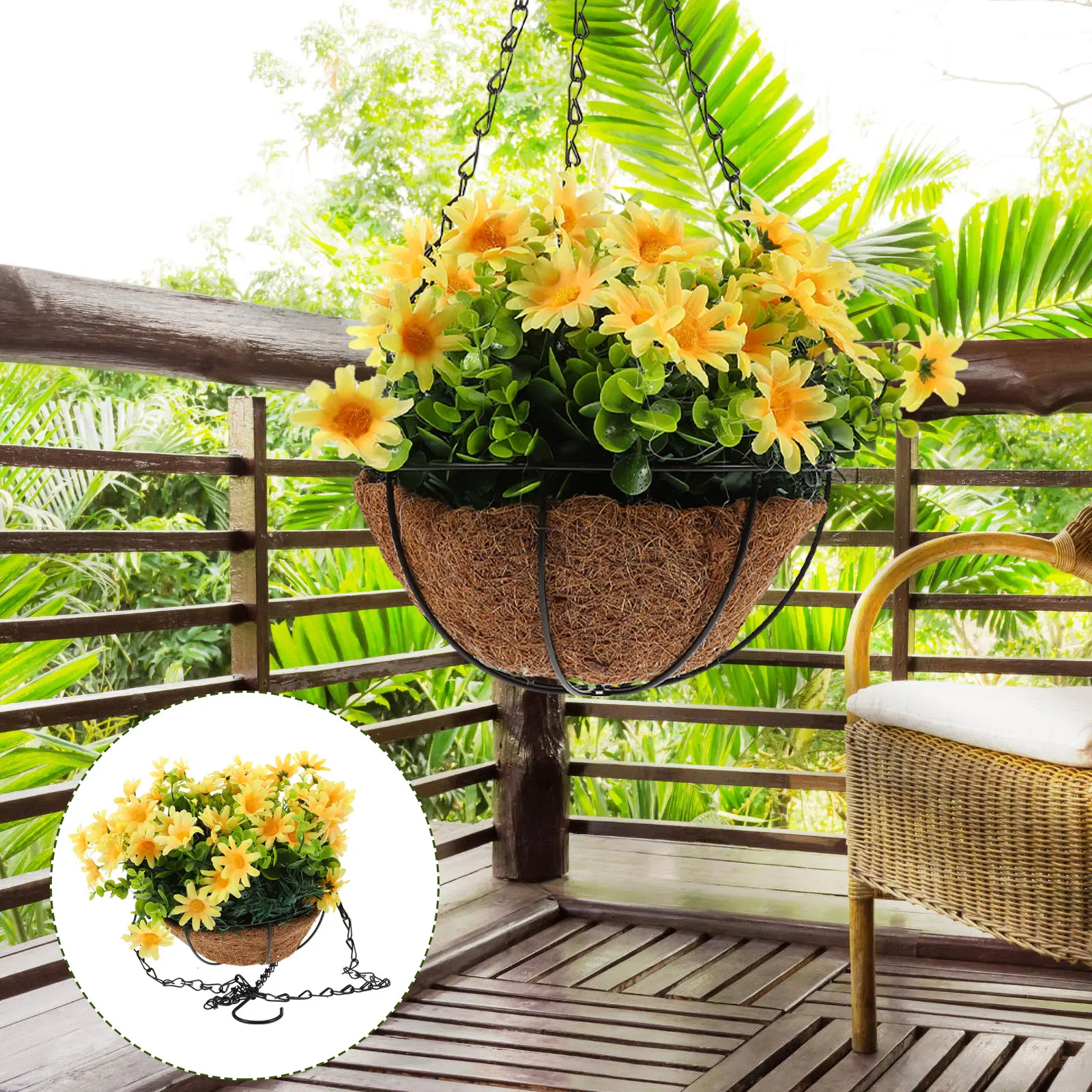 

Artificial Daisy Hanging Basket Exquisite Fake Flower Basket Hanging Plants Artificial Decor for Home Office Cafe