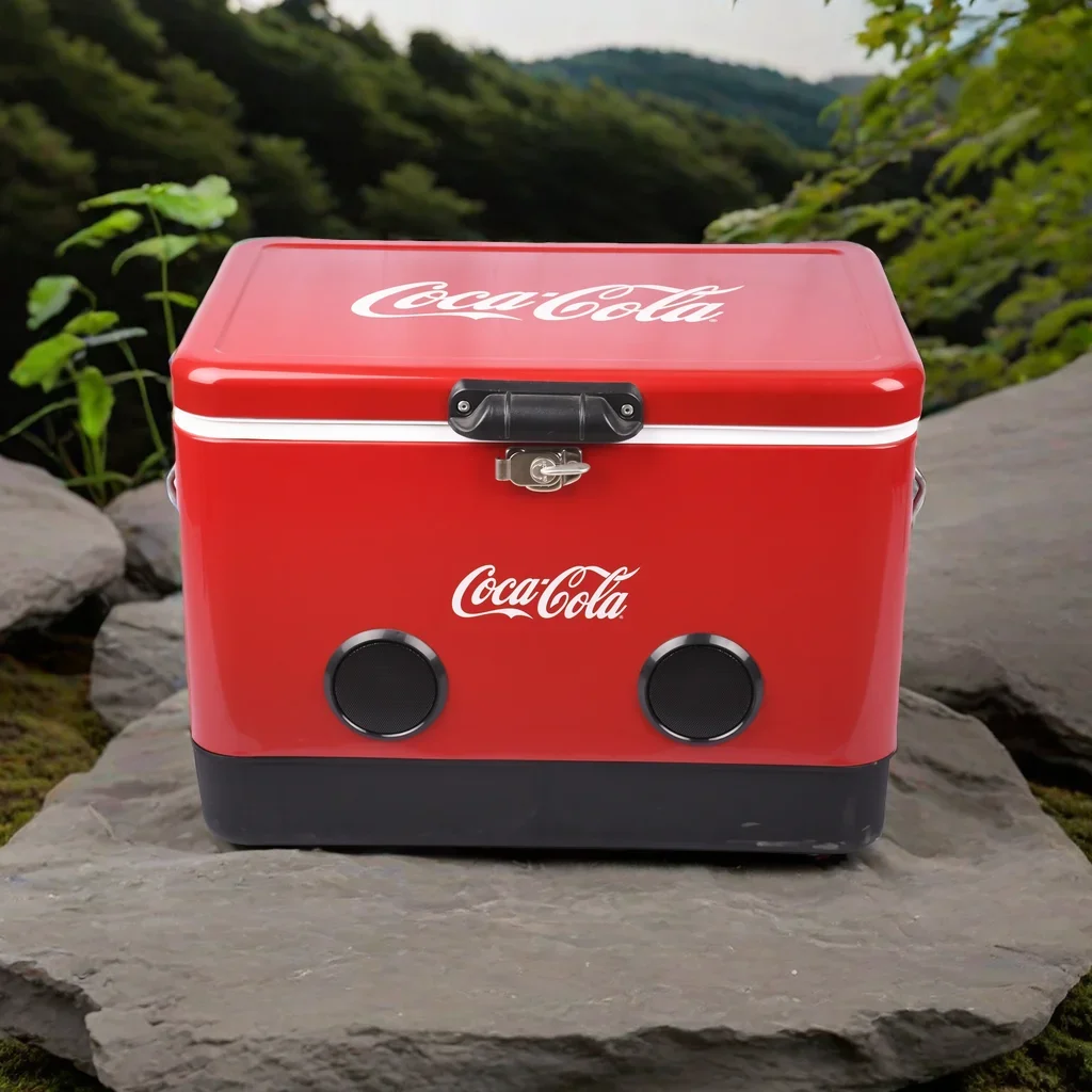 New arrival insulated portable Metal retro 54QT cooloer box with Bottle Opener and speak for BBQ party and outdoor OEM