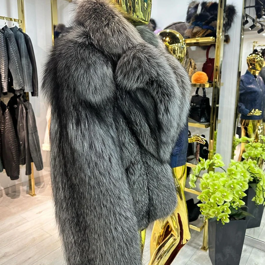 Silver Fox Fur Coat With Turndown Collar Natural Fox Fur Jacket Men Fox Fur Jacket Luxury Fur Coats