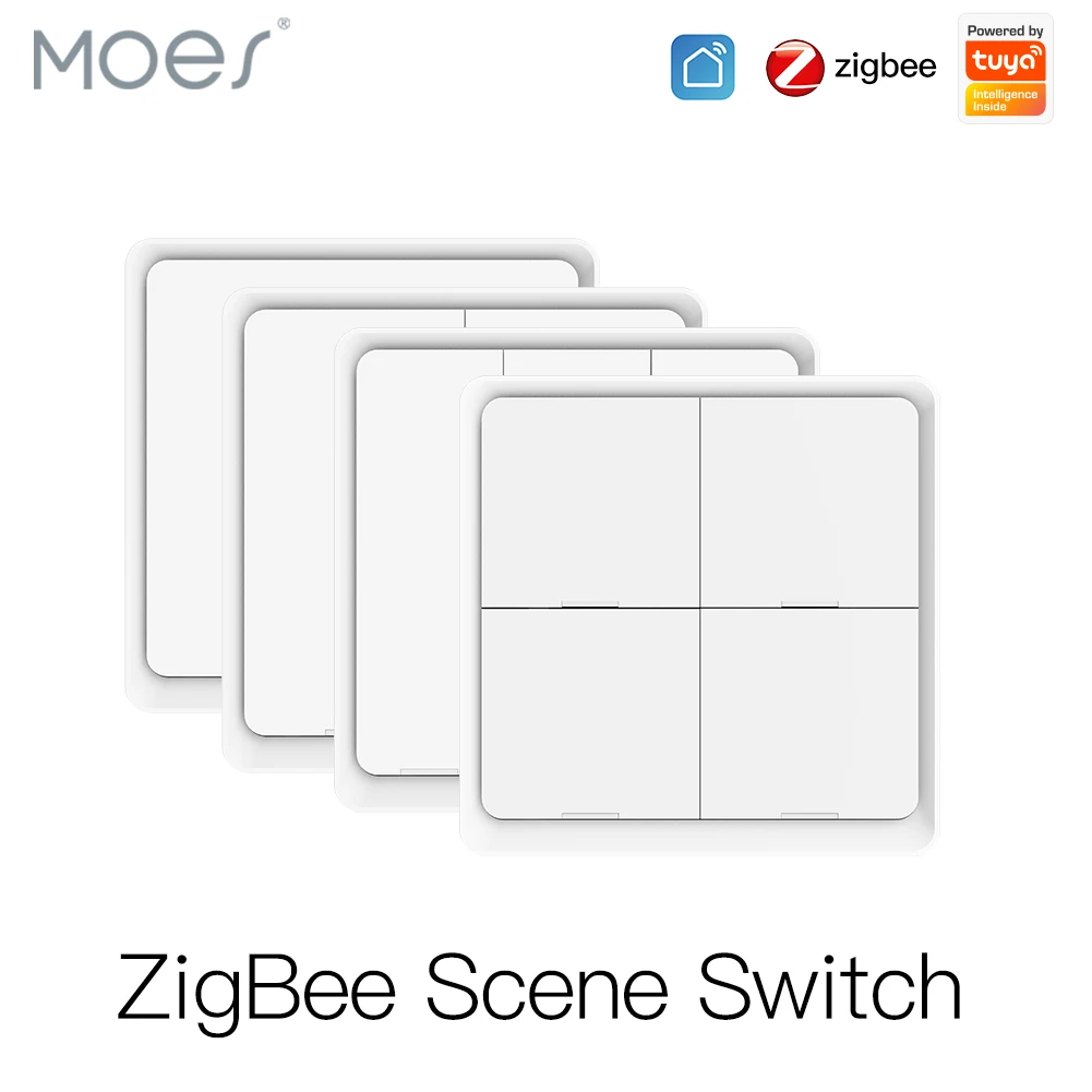 MOES 4 Gang Tuya ZigBee 무선 12 씬 스위치 푸시 버튼 컨트롤러, 배터리 구동 자동화 시나리오 Tuya 장치용 