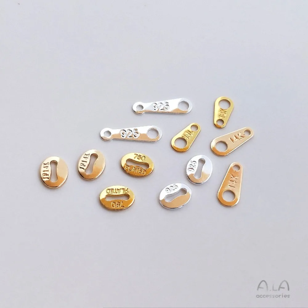 المشابك النحاسية 14K الذهب اللون مطلي فضة محفورة التسمية اتصال التشطيب 8 أحرف مشبك ورقة DIY الملحقات