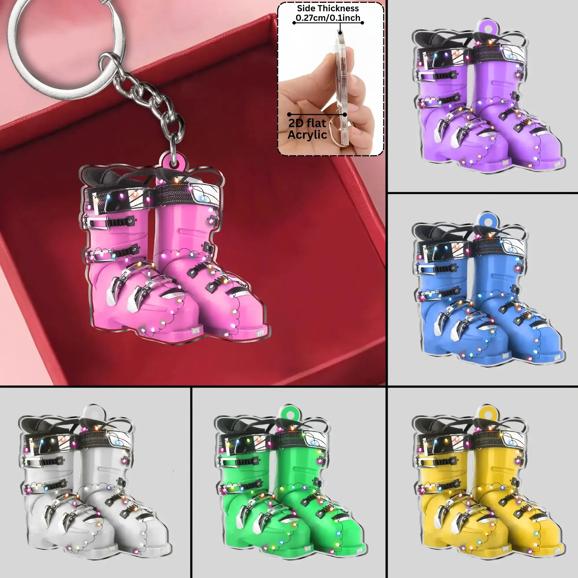 Colorful Boot-Shaped Keychains 2D Acrylic Pendant Sporty Winter Ornaments Backpack Decorations Men's Ski Gifts Holiday Ornaments