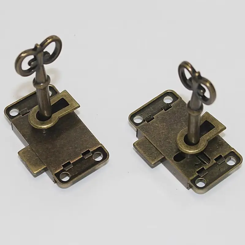 Retro Vintage 10PCS Metal Drawer Cabinet Locks Cupboard Desk Locker File Cabinet Lock Hidden Chest Wood Case Gift Box Locks+Key