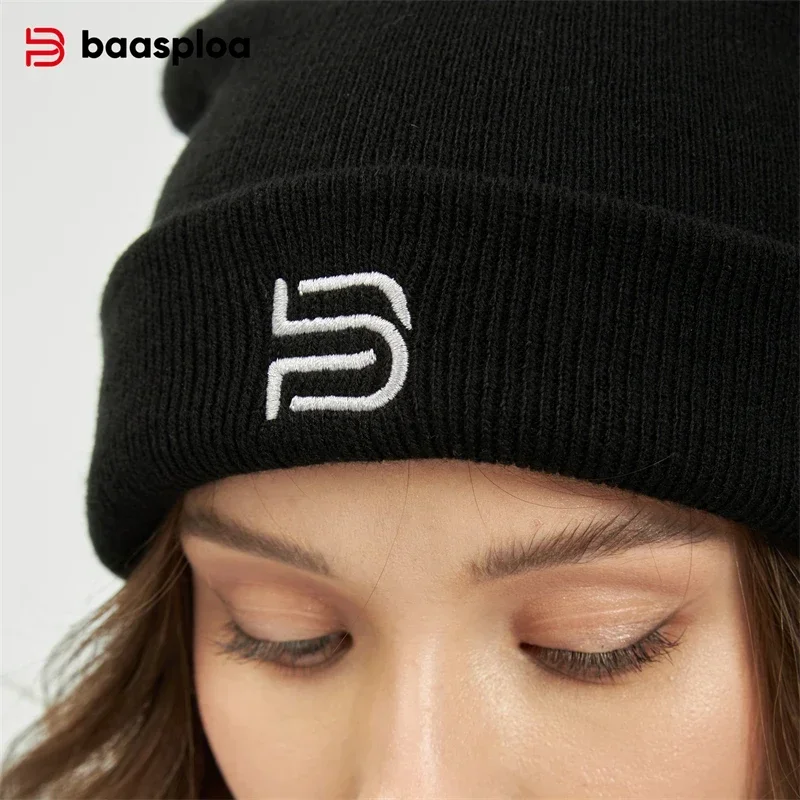 Baasploa Knitted Hats Women Autumn Fashion Solid Color Wool Warm Beanies Cap Hip Hop Street Outdoor Casual Elastic Female Hats