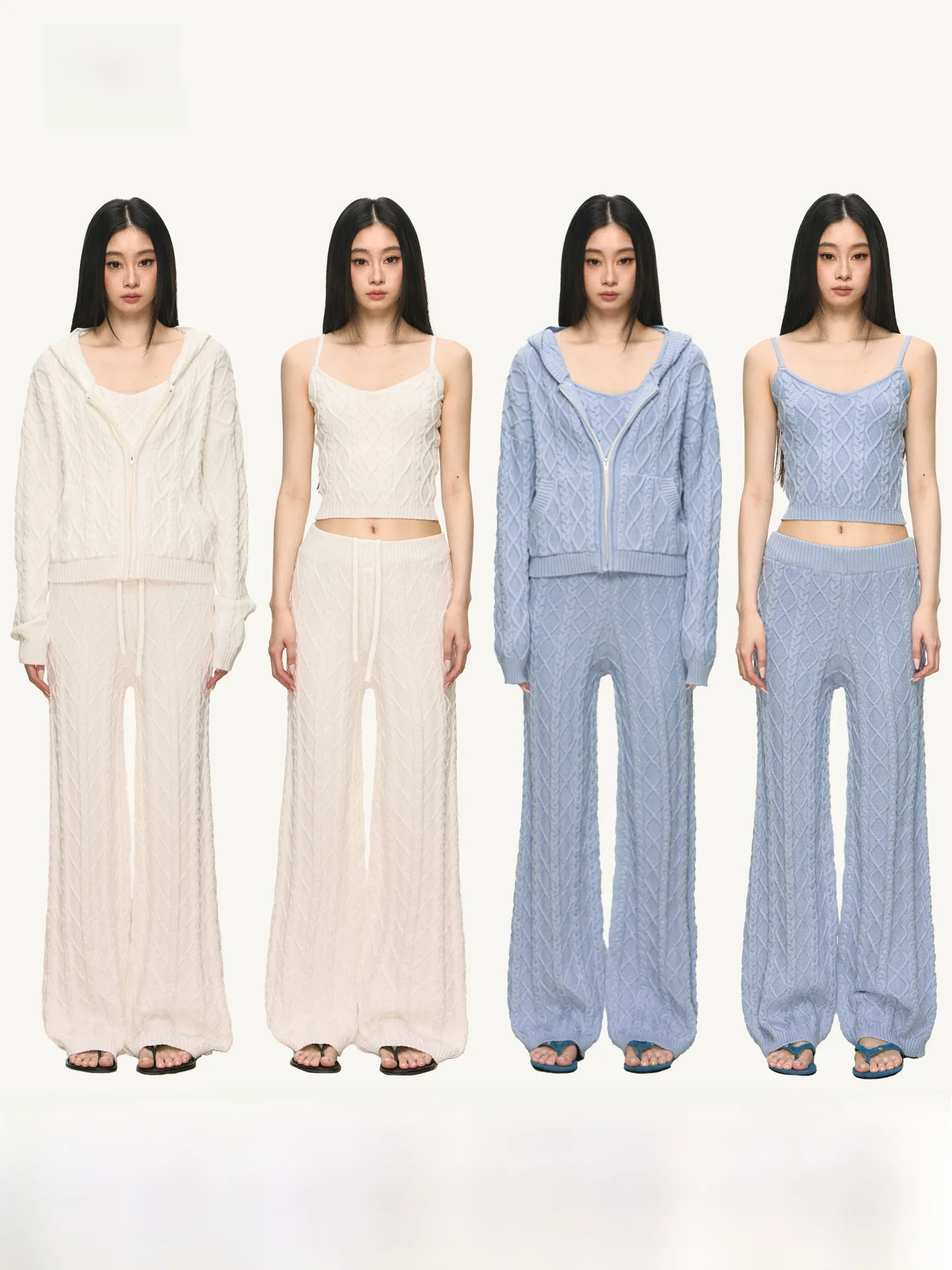 

Anna Aneae Casual Sle Women's Knitted Vest Top Long Pants Loose Fit Outerwear Tee-Piece Set Spring Season Pure Color Twist