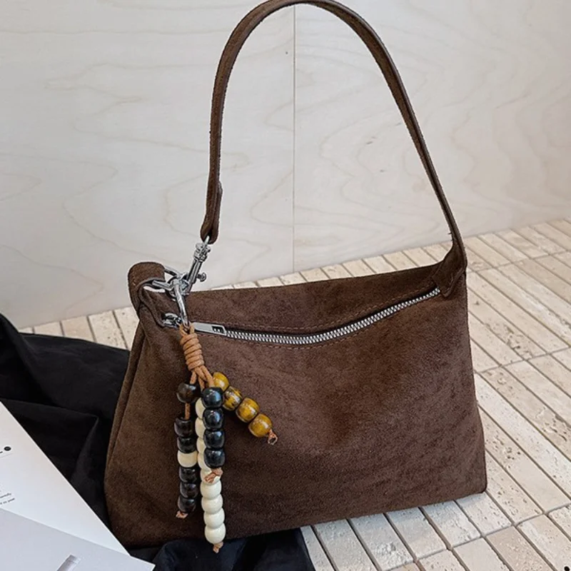 

Retro Suede Vegan Leather Zipper Bag for Women 2025 Autumn/Winter New Fashion Crossbody Bag Versatile Shoulder Underarm Bag