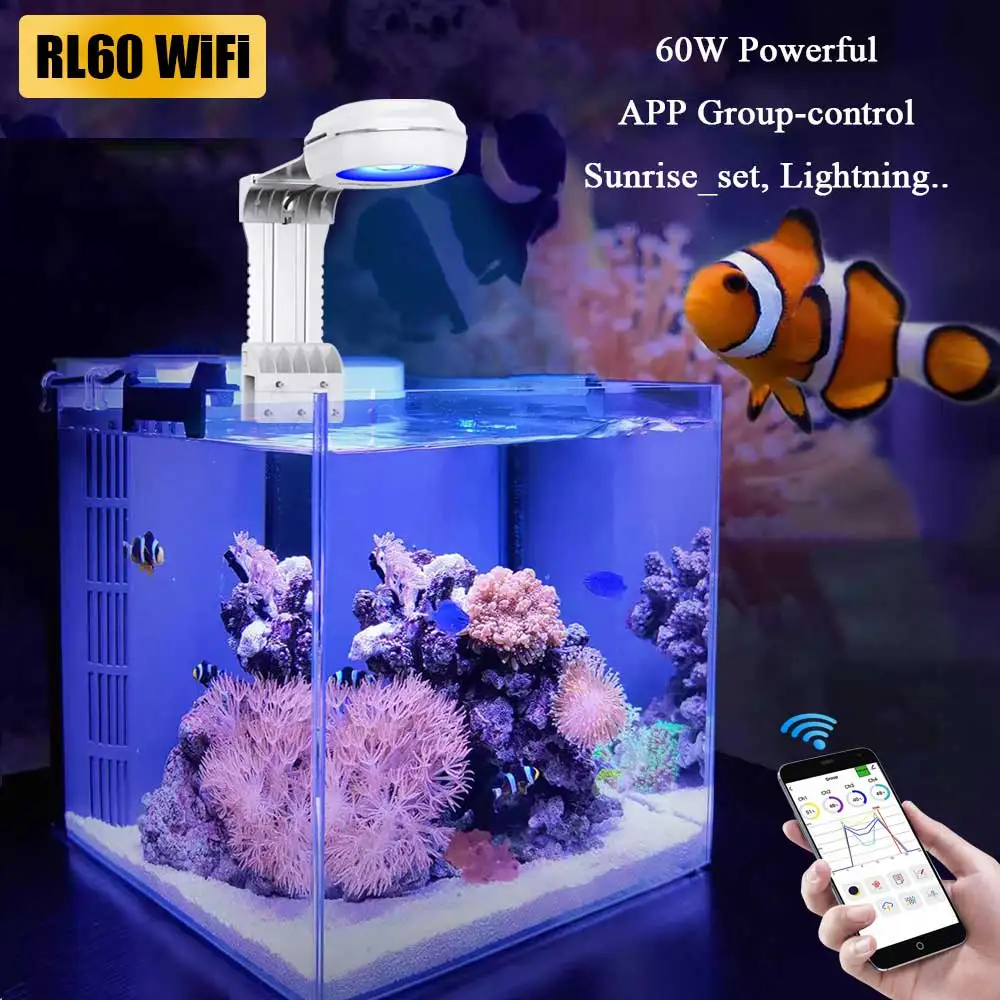 Imagem -02 - Popbloom-wifi Aquarium Reef Led Light Aquário Marinho de Espectro Completo Coral Sps Lps Nano Tanque Inclui Montagem 60 w Rl60