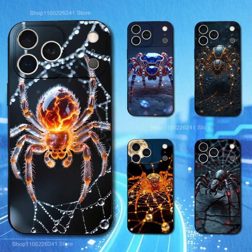 

Cool Spider Art Phone For iPhone 13,12,15,14,11,16,17,Plus,Pro Max,XS,X,XR,SE,Mini,8,7,Soft Silicone Black