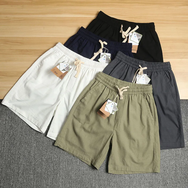 

Cotton Linen Men's Summer Casual orts Elastic Waist Comfortable Breathable Five-Quarter Length Straight Leg ket Detail
