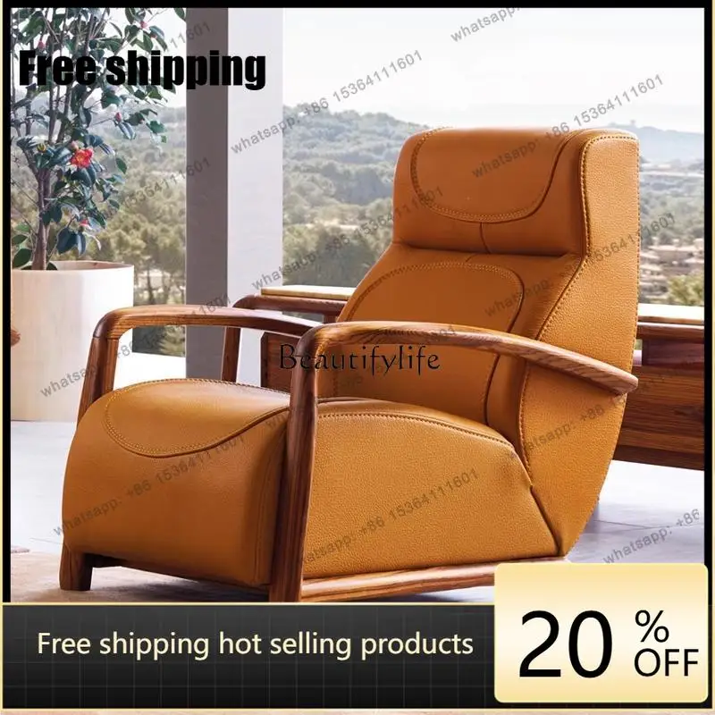 Factory Direct  Large ebony leather leisure chair hall single sofa combination real single chair first layer cowhide
