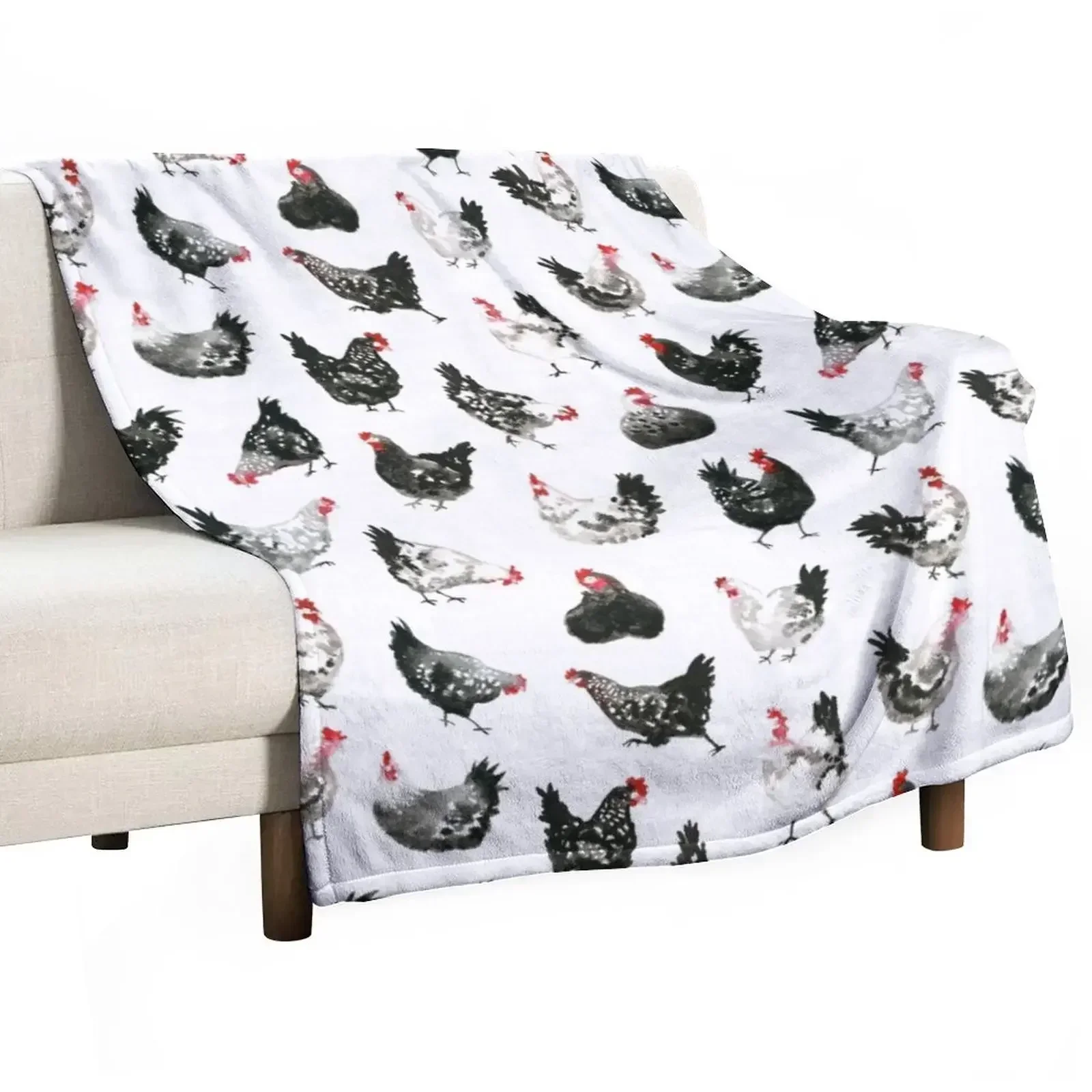 

Black & White Chickens Throw Blanket Quilt Plush Thermals For Travel Comforter Blankets