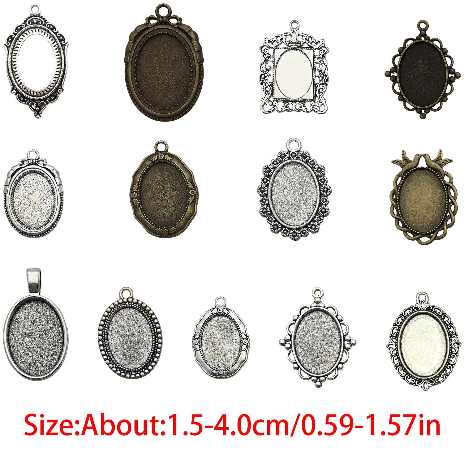 Random 20pcs Alloy Cabochon Inlaid Relief Charms Blank Open Frame Bottom Bracket Pendants for DIY jewelry making Accessories
