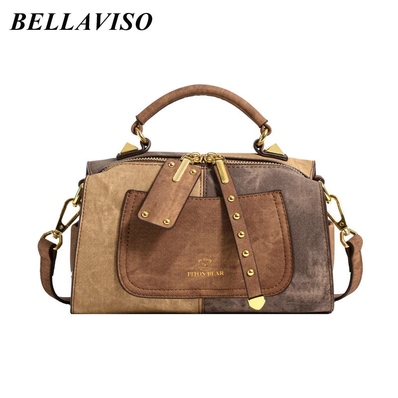 

BellaViso Elegant Contrast Color Women's Boston Crossbody Bag Female's Trendy Portable PU Leather Pillow Shoulder Bags BLCR-34