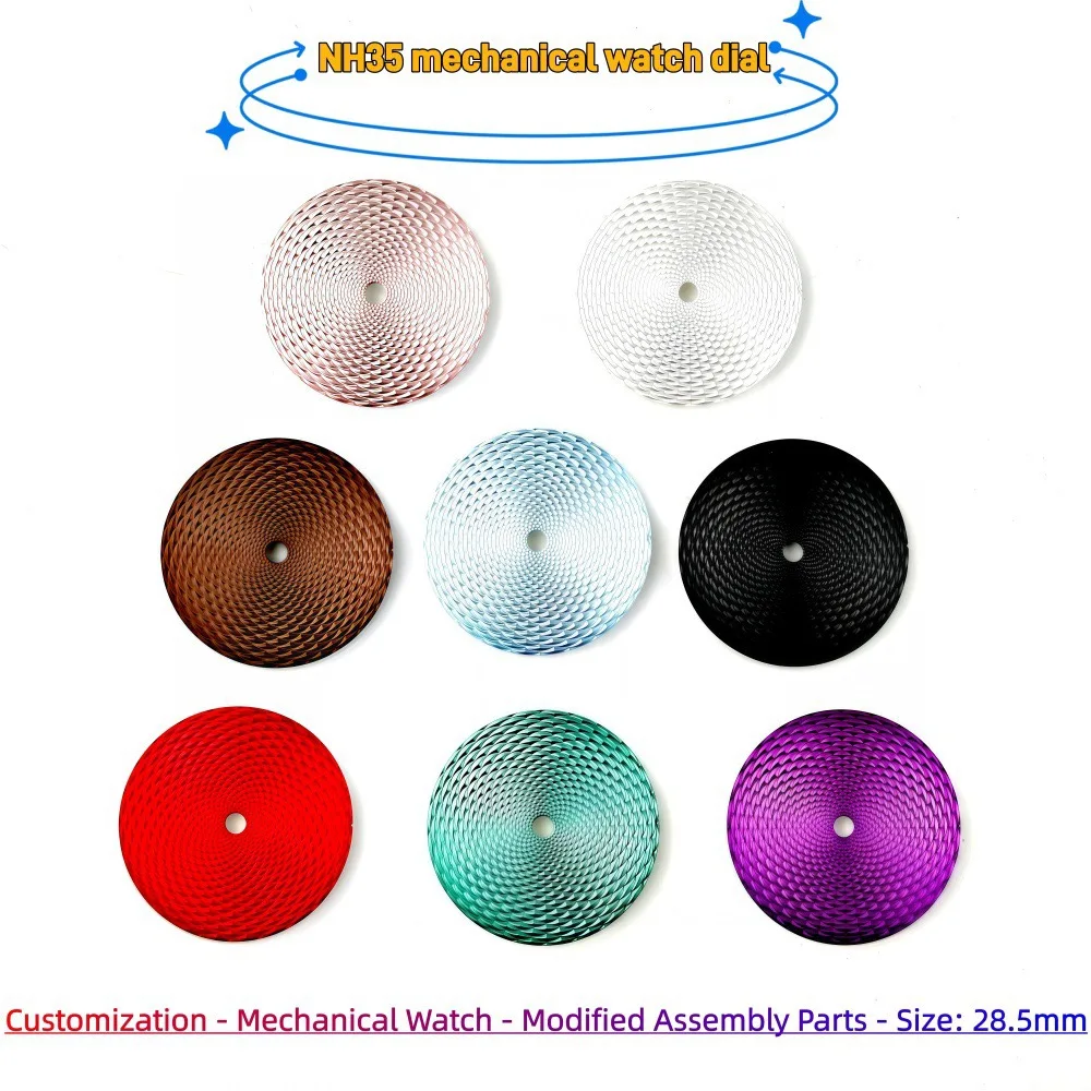 28.5mm Custom Watch Dial for NH35 NH34/4R35 Spiral Pattern Mechanical Dial Watch Modification Parts