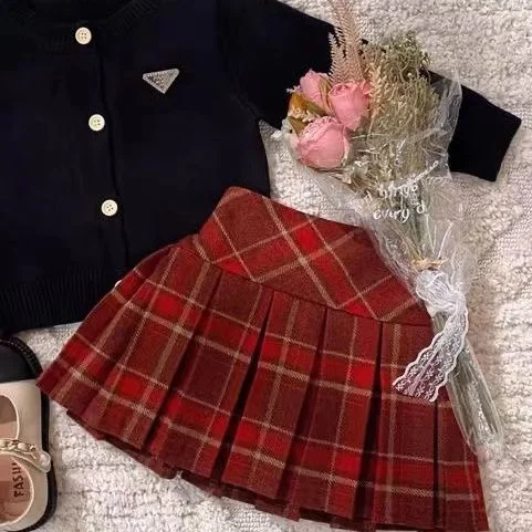 2024 Girls Short Skirt Woolen Autumn and Winter New Children Wear Checkered Half Skirt Fashionable Children Pleated Skirt