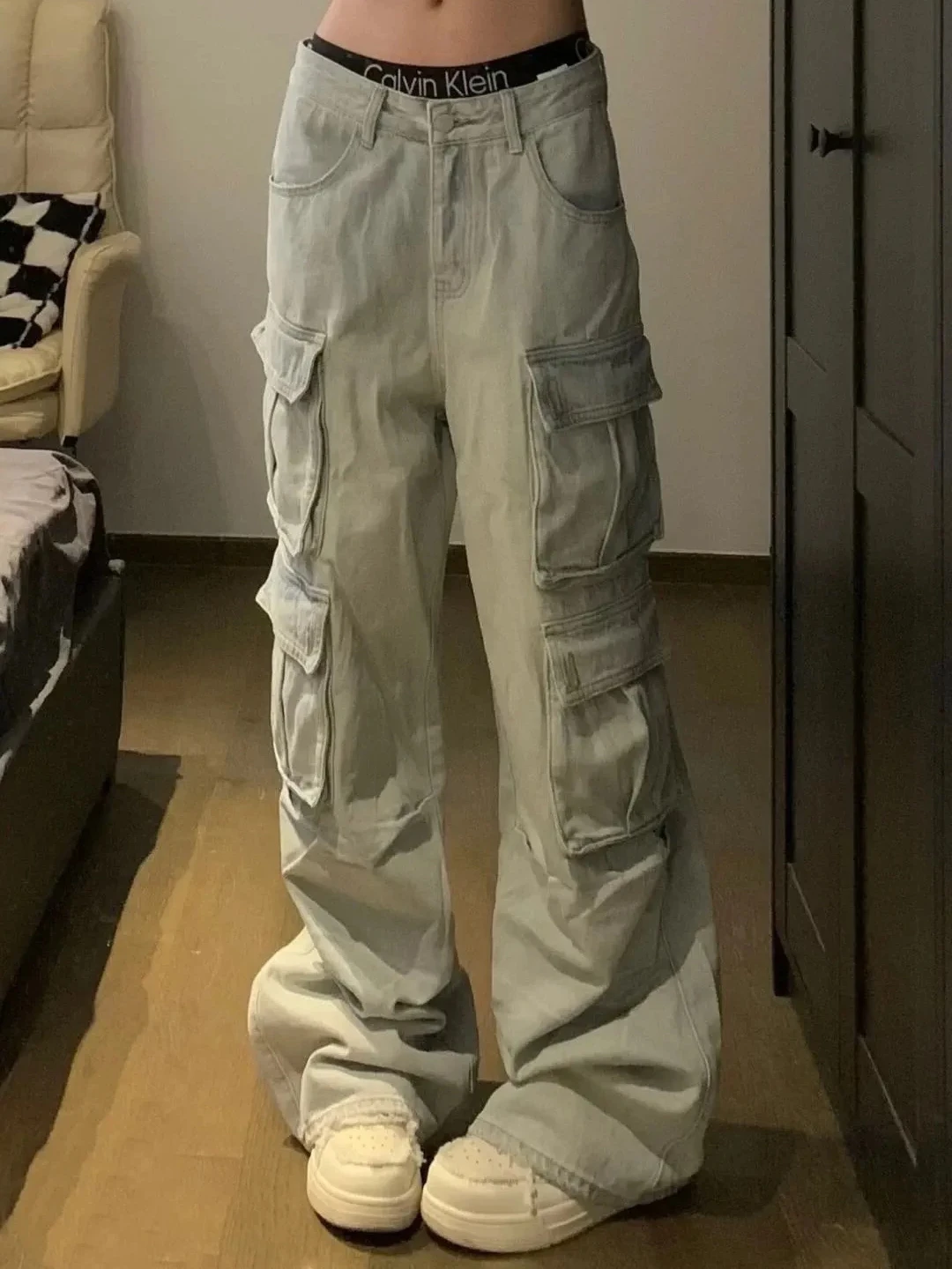 

Retro American Waed Workwear Jeans Loose Straight Leg Casual Brand Wide Leg Jeans Men Women Street Sle Casual Trousers