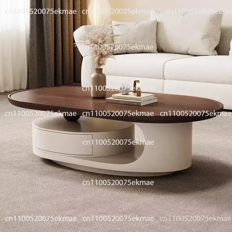 Coffee Table Modern High Sense Walnut Solid Wood Oval Coffee Table Simple Modern Home Living Room Cream Style
