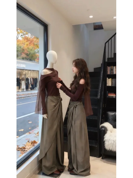 

Шикарный осенний корейский комплект в холодных тонах для девушек, серия Miu, суперпопулярный набор в стиле INS, брюки с высокой талией, повседневная мода