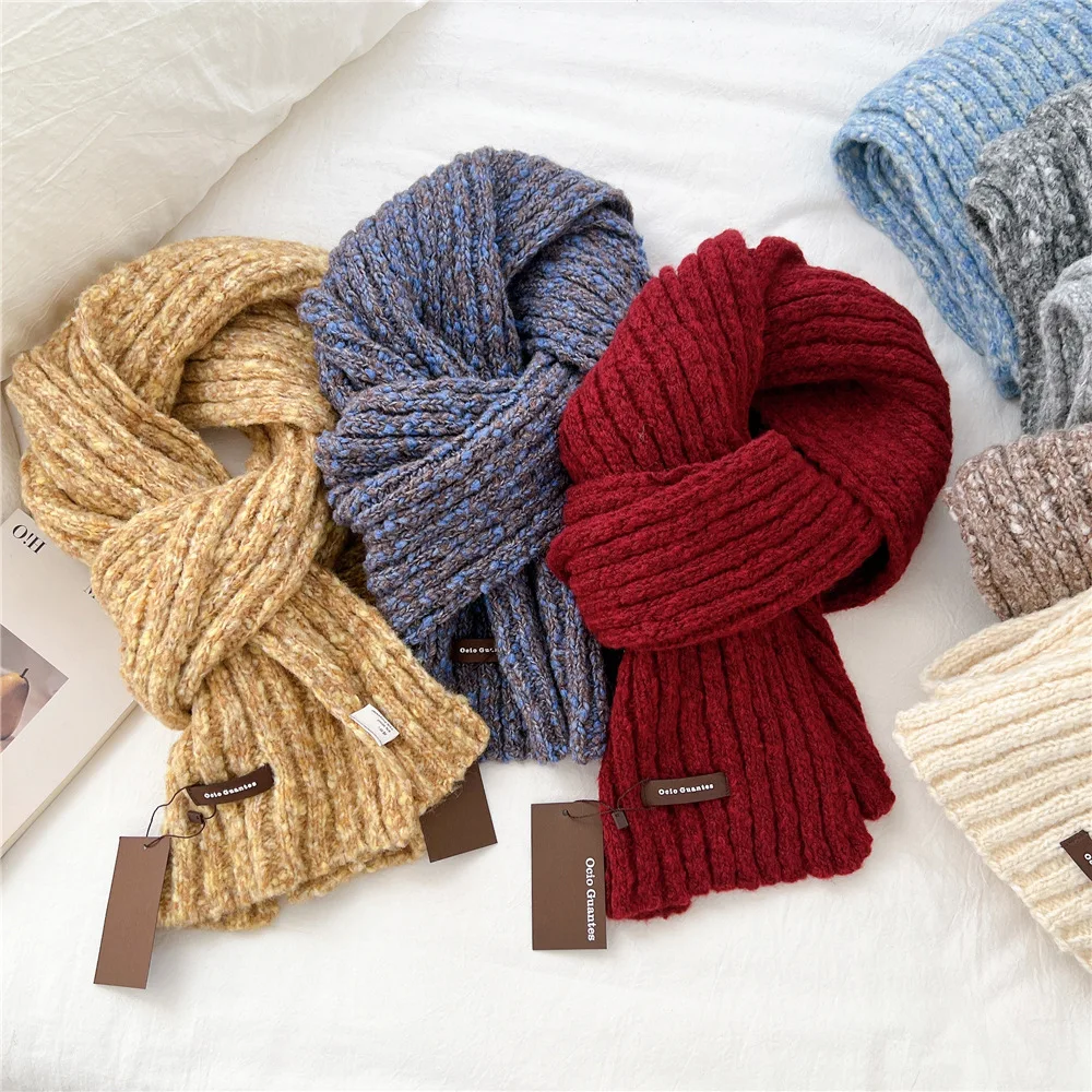 Floral Autumn Winter Women's Scarf Student Knitted New Korean Style Thickened Wool Neck Warmer Couple Versatile
