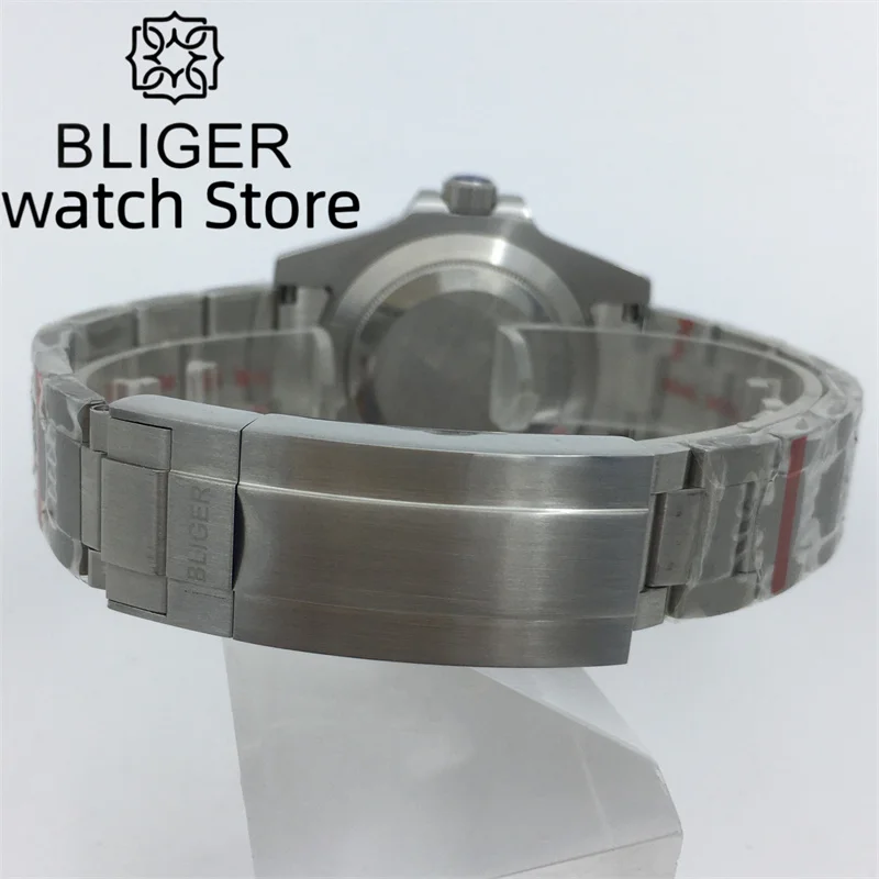 BLIGER-Black Dial relógio esportivo automático para homens, relógio de mergulho de natação, pulseira de aço escovado, data lupa, 40mm, NH34A, NH34, GMT