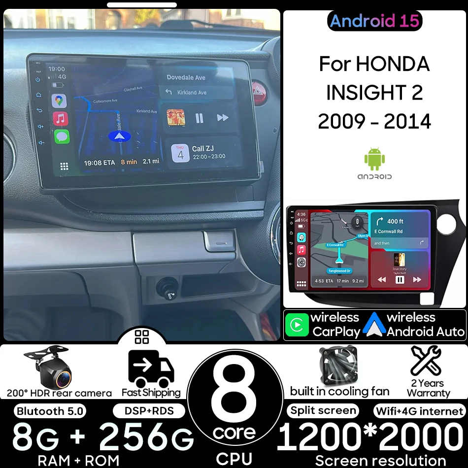 

Android 15 For Honda Insight 2 2009 - 2014 LHD/RHD Car Multimedia Player Radio Head Unit CarPlay Auto Video Stereo Wifi No 2din