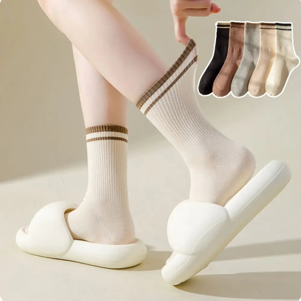 

10Pairs Sweat Absorption Patchwork Stripe Socks Simple Breathable Mid-calf Socks Non-Slip Hosiery Women Tube Socks Spring Autumn