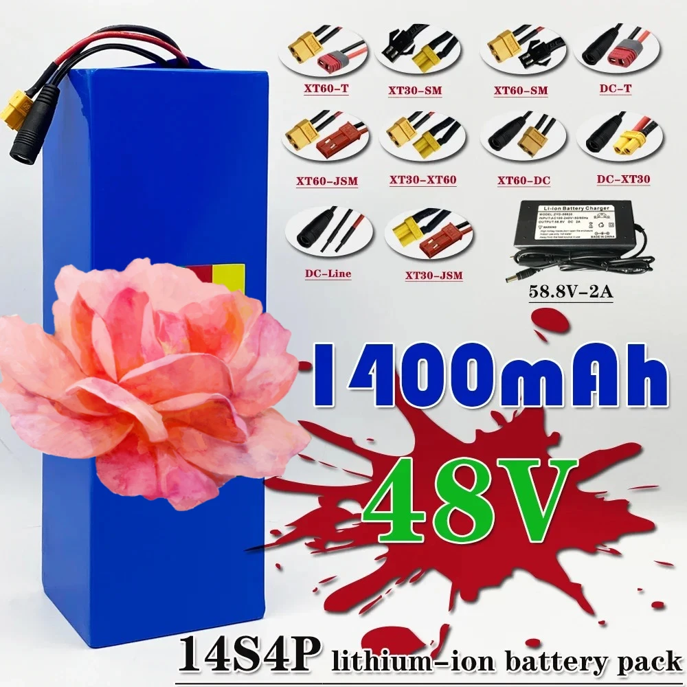 

bestseller 52V 14000mAh 18650 Rechargeable Lithium battery pack 14S4P 1500W for Balance Car, Bike, Scooter High capacity cell