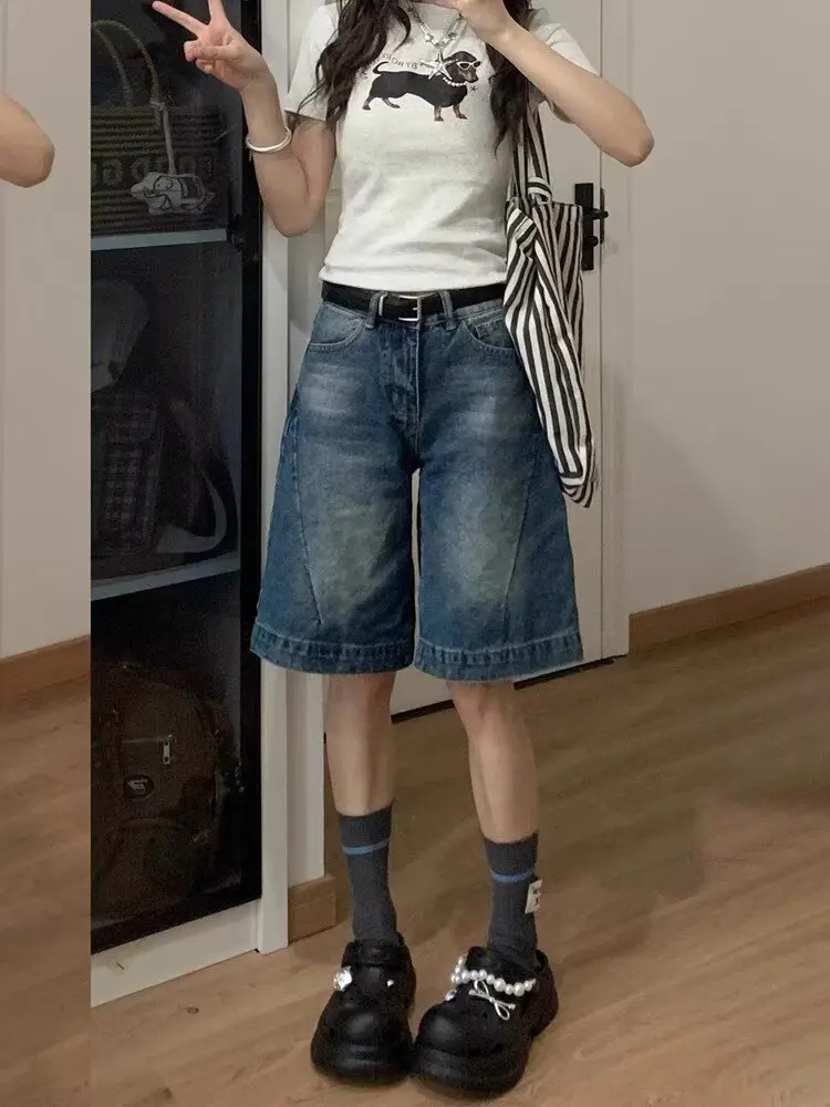 여성 캐주얼 레트로 아메리칸 스타일 핫티 여름 반바지 청바지 여성 데님 반바지 소녀 스타일 Y2k