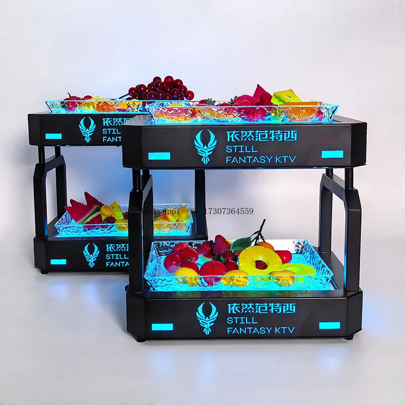

Светящаяся тарелка с фруктами для бара, закуска, КТВ, фруктовая кованая железная двухслойная Т-образная светящаяся подставка для фруктов для ночного клуба, дисплей