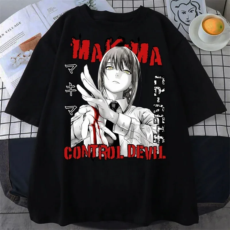 Moda Anime Chainsaw Man graficzny nadruk T Shirt mężczyźni kobiety zabawny Casual wycięcie pod szyją z krótkim rękawem koszulka unisex