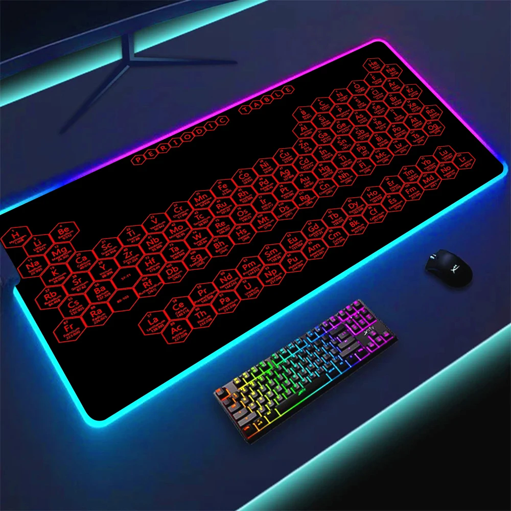 Tabela Periódica dos Elementos RGB Mousepad, Mouse Pad Backlight, Tapete de Mesa, LED, Computador, Teclado, PC, Jogos, Laptop, XXL, Acessórios