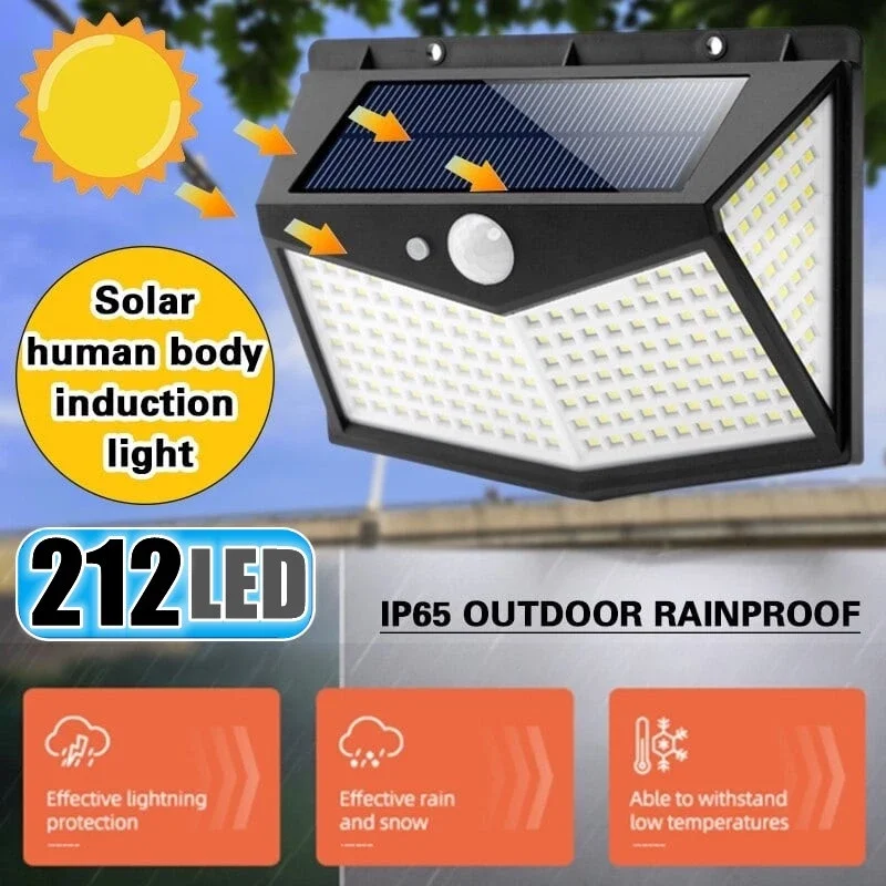 

100 / 212 LED Solar Motion Sensor Auto on Off Security Lamp Indoor Outdoor Wall Light Waterproof Solar Power Street Lamp