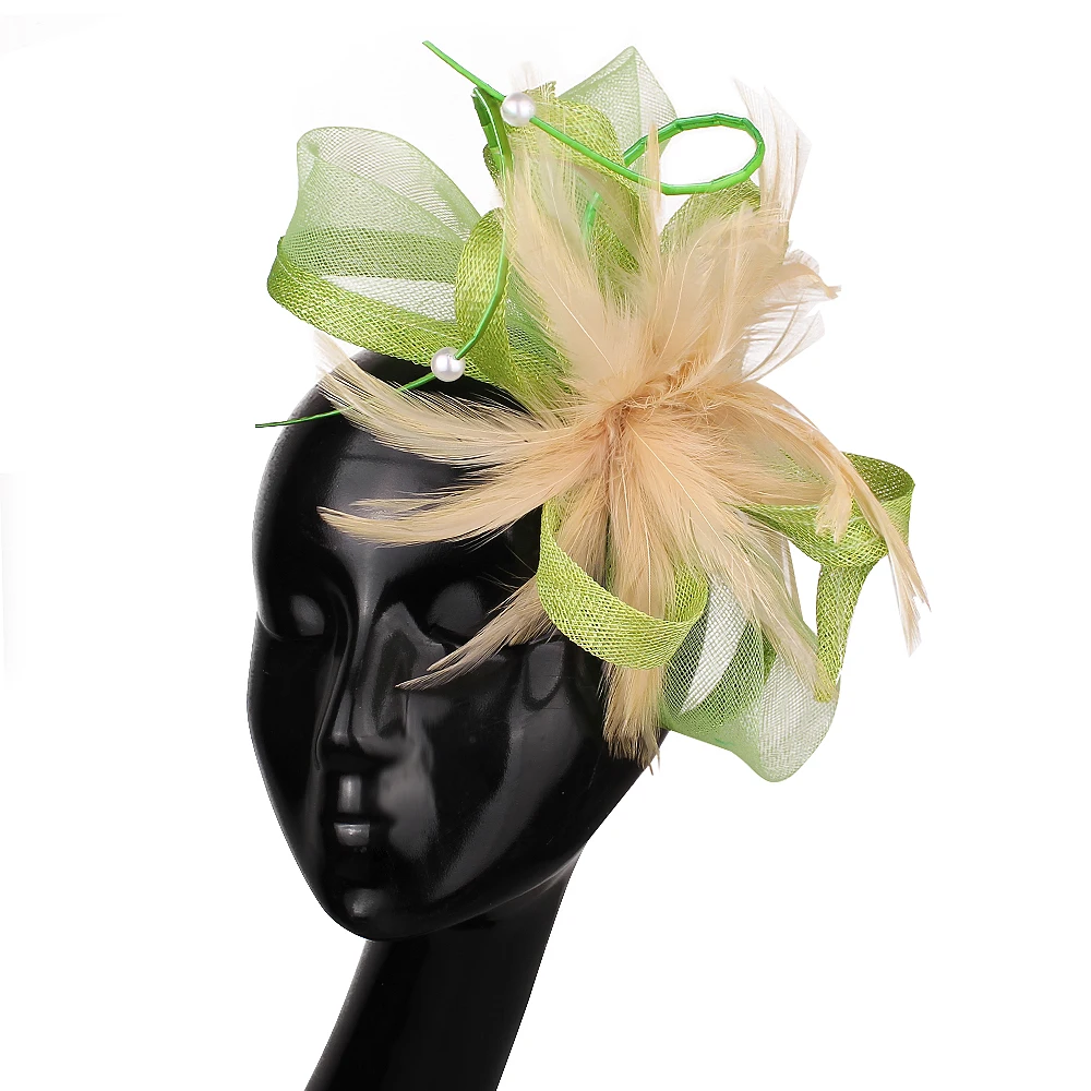 

Nice Champagne Kentucky Sinamay Fascinators With Feather Wedding Headwear Cocktail Hats NEW ARRIVAL High Quality Multiple Colors