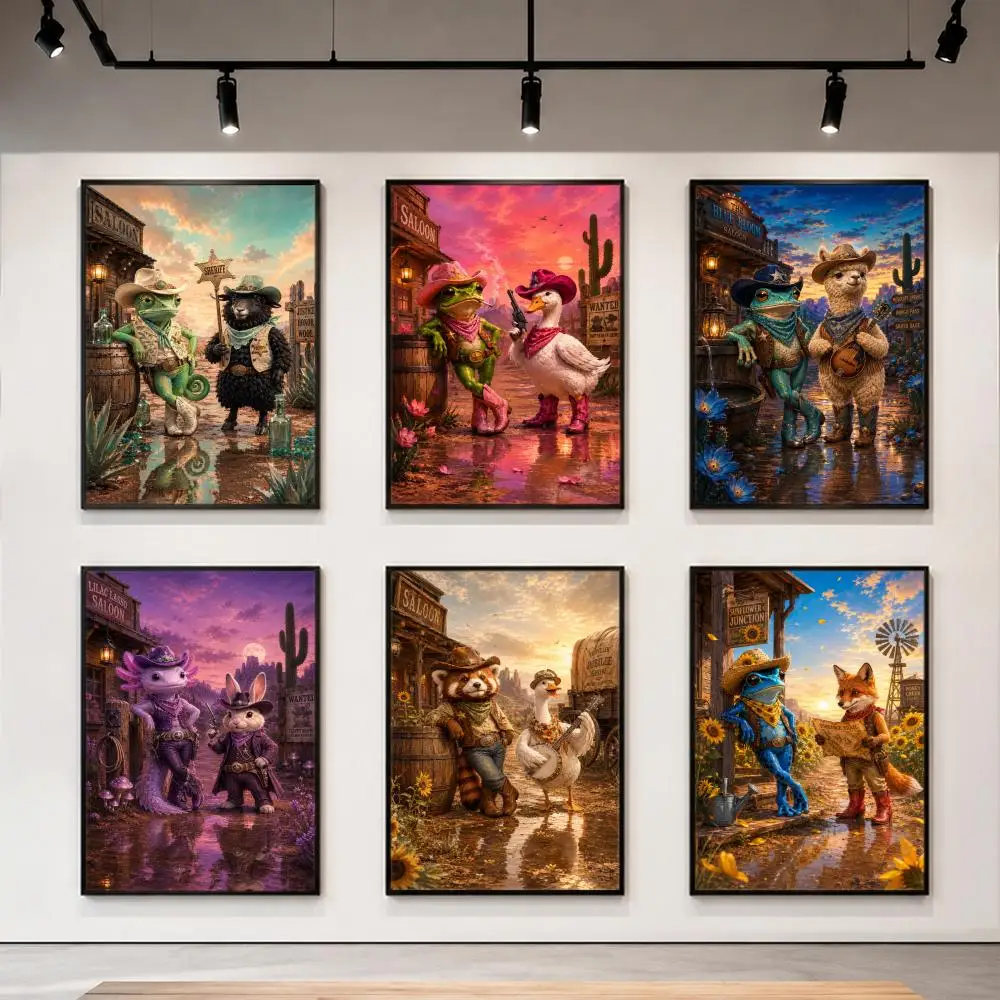 Western cowboy animals Poster  Poster, Wall Decor Art Print, Abstract Wall Decor Art Print for Living Room