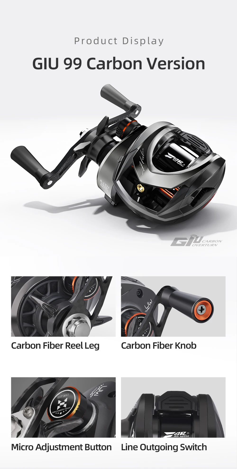 HASIDA Giu 99 Carbon BFS Baitcasting-Angelrolle NMB SIC BB 3D Dynamische Aufhängung Magnetische Bremse 8.1:1 Übersetzung 4KG Bremskraft – Detail 17